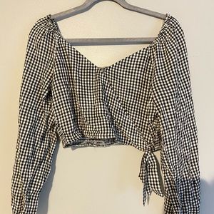Long sleeve crop wrap front blouse